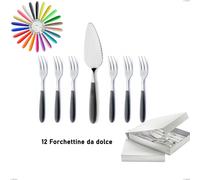 Confezione a libro 13 pezzi, forchettine più paletta dolce vero, acciaio 18/0 aisi 430 nichel free manici abs acrilico multicolor