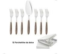 Confezione a libro 13 pezzi, forchettine più paletta dolce vero larice, acciaio 18.0 nickel free, manicatura pbt sublimato acciaio lucido cromo