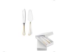 Confezione a libro 2 pezzi,paletta più coltello dolce da servizio Domus Oro, acciaio 18-10, oro 24 carati lucido, spessore 3 mm cromo
