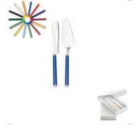 Confezione a libro 2 pezzi,paletta più coltello dolce da servizio linea, Acciaio 18/10 (AISI304) inox lucido , manici in metacrilato multicolor