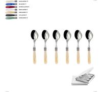 Confezione a libro 6 pezzi cucchiaini caffè mona lisa, Acciaio 18/10 AISI 304 Lucido manicatura acrilico perlato multicolor