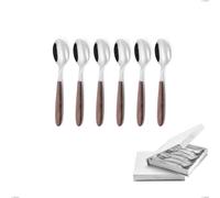 Confezione a libro 6 pezzi cucchiaini caffè vero noce, acciaio 18.0 nickel free, manicatura pbt sublimato acciaio lucido cromo