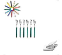 Confezione a libro 6 pezzi forchette dolce Arcadia, Acciaio 18/10 AISI 304 Lucido manicatura acrilico doppia ghiera multicolor