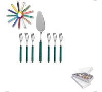 Confezione a libro 7 pezzi, forchettine più paletta dolce Arcadia, Acciaio 18/10 AISI 304 Lucido manicatura acrilico doppia ghiera multicolor