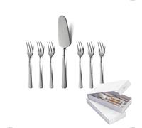 Confezione a libro 7 pezzi, forchettine più paletta dolce bavaria, Acciaio inox (Aisi 304) lucido stile classico cromo