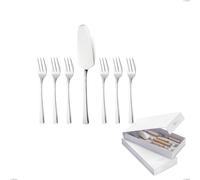 Confezione a libro 7 pezzi, forchettine più paletta dolce lux, Acciaio inox Aisi 304 Posate Lucide, spessore 2.5 mm cromo