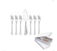 Confezione a libro 7 pezzi, forchettine più paletta dolce Milano Damask, 18/10 (AISI304) acciaio lucido effetto damascato, spessore 2,5 mm cromo