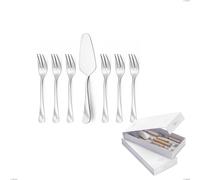 Confezione a libro 7 pezzi, forchettine più paletta dolce Milano Inciso , 18/10 (AISI304) acciaio inox Lucido , spessore 2,5 mm cromo