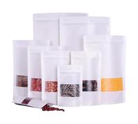 Confezione alimentare Kraft, sacchetto di carta con finestra, bianco 13 x 20 cm, 50 pezzi, si applicano a noci, chicchi di caffè, spezie ecc.