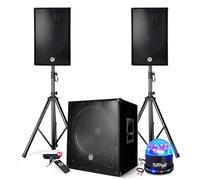 Confezione audio DJ PRESTATIONS BM Bmsonic 2500W - Altoparlanti DJ 15" + Cassetto 15" + Piedi - USB/BLUETOOTH, Set di luci