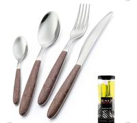 Confezione cilindro 24 pezzi posate vero noce, acciaio 18.0 nickel free, manicatura pbt sublimato acciaio lucido cromo