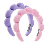 Confezione combinata di 2 fasce per il viso, in spugna, per il lavaggio del viso, maschere e trattamenti della pelle (rosa + viola)