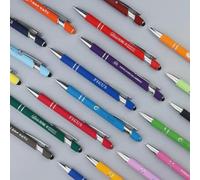 Confezione da 1-1000 penne a sfera con testo e logo inciso al laser, 2 in 1, colori misti, finitura in gomma morbida, penne promozionali stampate (25)