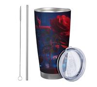 Confezione da 1 bicchiere per piante grasse in vaso floreale moderno Windows City romantico blu rosso metallo isolato riutilizzabile senza fuoriuscite infrangibile cortile all'aperto picnic palestra