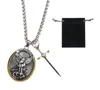 Confezione da 1 collana con ciondolo a forma di spada e scudo da uomo, collana di San Michele Arcangelo, ciondolo con medaglia amuleto (inclusa borsa in velluto nero)