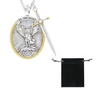 Confezione da 1 collana con ciondolo a forma di spada e scudo per uomo, collana di San Michele Arcangelo, collana con amuleto e sigillo, ciondolo con medaglia amuleto (con sacchetto di velluto nero)