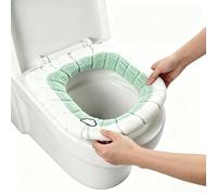 Confezione da 1 coprisedile per WC, morbido cuscino elastico in peluche con linguetta a nuvola, spesso, caldo, lavorato a maglia, per WC rotondi, verde