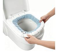 Confezione da 1 coprisedile per WC, morbido cuscino elastico in peluche con linguetta a nuvola, spesso, caldo, lavorato a maglia, per WC rotondi, blu
