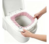 Confezione da 1 coprisedile per WC, morbido cuscino elastico in peluche con linguetta a nuvola, spesso, caldo, lavorato a maglia, per WC rotondi, rosa