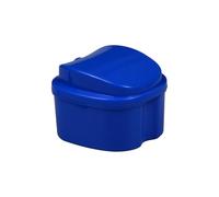 Confezione da 1 custodia da bagno per protesi, con coperchio e cestello filtrante, strumento portatile per la pulizia dei denti falsi (blu, piccolo-1A)