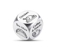 Confezione da 1 dadi decisionali per attività e cibo, 1,6 cm, in alluminio, argento, per videogiochi, attività all'aperto, cucina, lettura, viaggi, animali domestici, pizze, hamburger, pollo, shopping