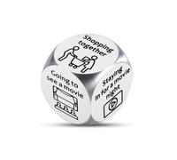 Confezione da 1 dadi decisionali per attività e cibo, 1,6 cm, in alluminio, argento, per videogiochi, attività all'aperto, cucina, lettura, viaggi, animali domestici, pizze, hamburger, pollo, shopping