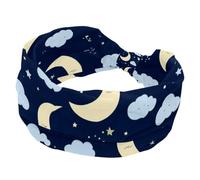 Confezione da 1 fascia elastica per capelli da donna con stelle e luna, in morbido tessuto antiscivolo, alla moda, morbida, ampia ed elegante per tutte le occasioni