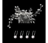 Confezione da 1 fermaglio per capelli con perle laterali con 4 forcine per capelli a forma di U, per donne e ragazze, spose, damigelle d'onore, accessori per capelli da sposa