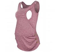Confezione da 1 o 3 magliette premaman estive per madri che allattano, senza maniche, tinta unita, con bottone rotondo, adatto per l'estate e la primavera, Colore: rosa., M