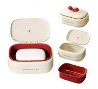 Confezione da 1 portasapone, bianco burro con fiocco, scatola per sapone idrofilo, portasapone, per viaggi, campeggio, casa, doccia, bagno (con coperchio)