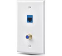 Confezione da 1 Presa per Piastra un Parete Coassiale Ethernet con 1 Porta Cat6 e 1 Porta Tipo F Coassiale Placcata nel Oro RJ45 Piastre un