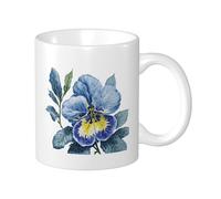 Confezione da 1 tazza con stampa floreale blu con foglie botaniche, fiori estetici artistici, astratti, grazioso blu verde, in ceramica, collezione leggera, per soggiorno, laboratorio, esterno, fondo