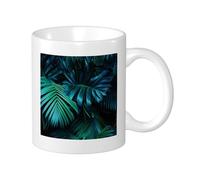 Confezione da 1 tazza con stampa tropicale con foglie botaniche artistiche, disegni estetici, cottage verde blu in ceramica non versabile cucina scuola ufficio dispensa con manici tazze da tè 325 ml