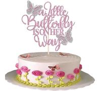 Confezione da 1 topper per torta per baby shower, argento glitterato, con scritta "A Little Butterfly Is On Her Way", decorazione per torte a tema per neonati, benvenuto, baby shower, feste di