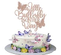Confezione da 1 topper per torta per baby shower glitterato A Little Butterfly Is On Her Way Cake Pick Gender Reveal Decorazioni per torte a tema per Newborsn Welcome Baby Shower Festa di compleanno