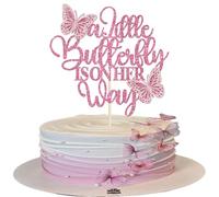 Confezione da 1 topper per torta per baby shower, rosa glitterato, con scritta "A Little Butterfly Is On Her Way", decorazione per torte a tema per neonati, benvenuto, baby shower, feste di compleanno