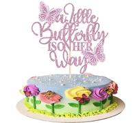 Confezione da 1 topper per torta per baby shower, viola glitterato, con scritta "A Little Butterfly Is On Her Way", decorazione per torte a tema per neonati, benvenuto, baby shower, feste di