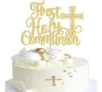 Confezione da 1 topper per torta per prima comunione, con croce glitterata, decorazione per torte religiose con scritta in lingua inglese "God Bless", per baby shower, tema religioso, per feste di
