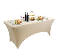Confezione da 1 tovaglia Rettangolare Elasticizzata in Spandex, Resistente, Lavabile e Antipiega, Ideale per Banchetti, tavoli Pieghevoli, Eventi e Matrimoni, Colore Beige.