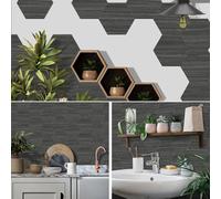 Confezione da 10 adesivi da parete esagonali in schiuma con venature del legno, impermeabili e resistenti all'olio, per pareti di cucina e bagno (A)