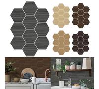 Confezione da 10 adesivi da parete esagonali in schiuma con venature del legno, impermeabili e resistenti all'olio, per pareti di cucina e bagno (B)
