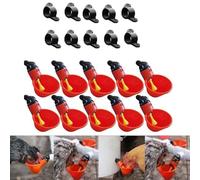 Confezione da 10 bicchieri automatici per polli, in plastica rossa, per annaffiare polli, con viti, per secchio o contenitore, accessori per giardino della fattoria (lunghezza 8 cm)