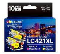 Confezione da 10 cartucce d'inchiostro compatibili LC421XL per Brother LC421 LC-421XL per Brother DCP-J1050DW/DCP-J1140DW/MFC-J1010DW/DCP-J1800DW, 4 nero/2ciano/2magenta/2giallo