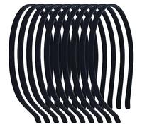Confezione da 10 cerchietti per capelli in tessuto satinato nero da 7 mm, sottili, sottili, in metallo, elastici, in velluto, per donne e uomini, accessori fai da te