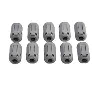 Confezione da 10 clip grigie con nucleo in ferrite per la soppressione del rumore nei cavi.