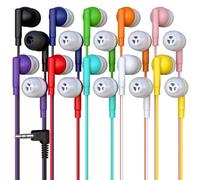 Confezione da 10 cuffie cablate per bambini, adolescenti, adulti, convenienti con spina da 3,5 mm, perfette per scuole, aule, biblioteche, musei, confezione multipla all'ingrosso, multicolore