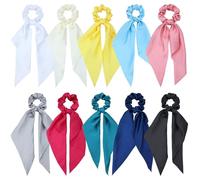 Confezione da 10 fiocchi colorati in raso spesso, lunghi, annodati, elastici per capelli, per coda di cavallo, in gomma, accessori per donne