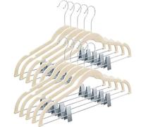 Confezione da 10 grucce in velluto con clip, per pantaloni e gonne, ultra sottili, antiscivolo, salvaspazio, colore: avorio