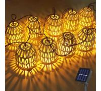 Confezione Da 10 Luci Solari A LED Per Esterni, Lanterne Da Esterno Resistenti Alle Intemperie IP44, luci Solari A Corda Carta, Luci in Rattan Per Giardino, Balcone, Terrazza, esterno, Bianco Caldo