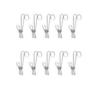 Confezione da 10 mollette in acciaio inox con ganci per appendere vestiti, foto, snack e articoli vari in bagno, cucina, ufficio (6,5 x 11 cm)
